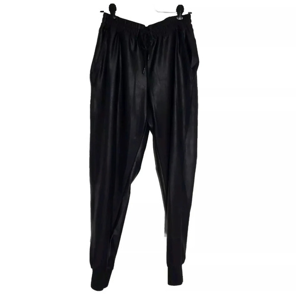 Maison d'Amelie Paris Black Coated Faux Leather Oversized Joggers Size Small - Picture 1 of 10